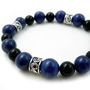 パワーストーン 数珠 天然石 ブレスレット シルバー ラピスラズリ オニキス メンズ シルバー925...