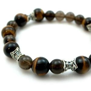 パワーストーン 数珠 天然石 ブレスレット シルバー タイガーアイ スモーキークォーツ メンズ シル...