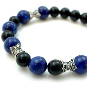 パワーストーン 数珠 天然石 ブレスレット シルバー ラピスラズリ オニキス メンズ シルバー925...