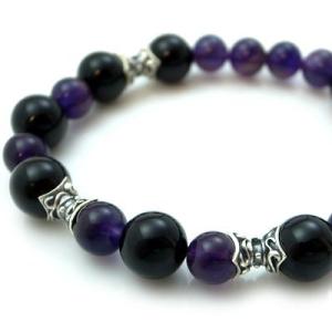パワーストーン 数珠 天然石 ブレスレット シルバー オニキス アメジスト メンズ シルバー925 ...