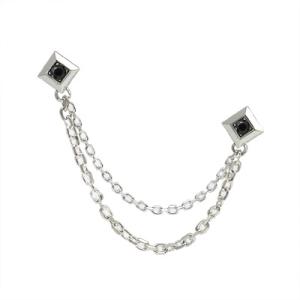 送料無料 ラペルピン スーツ シルバー ブラックキュービックジルコニア メンズ チェーン 925 人...