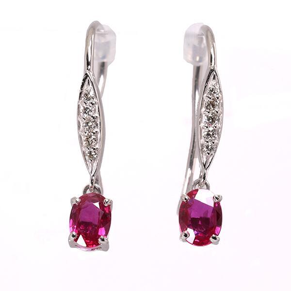 （pe245991）ピアス 天然ルビー/天然ダイヤモンドピアス PT フックピアス 両耳0.61カラ...