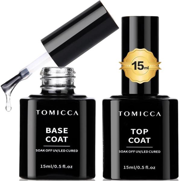 TOMICCA ジェルネイル トップコート ベースコート 15ml 2本セット ノンワイプ 拭き取り...