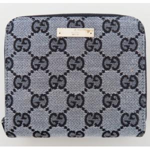 K02 美品 GUCCI グッチ GGキャンバス/エナメル ファスナー付き折り財布 グレー/ブラック｜daifugo888