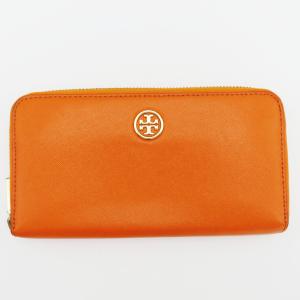 K03 TORY BURCH トリーバーチ ロゴ PVCコーティング ラウンドファスナー 長財布 オレンジ｜daifugo888