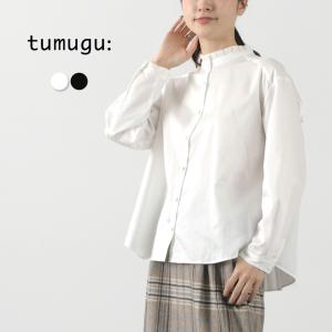 TUMUGU（ツムグ） コットンサテン タック衿 ブラウス / レディース シャツ トップス 長袖 フリル 綿 日本製｜daigochi
