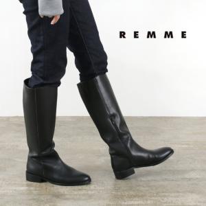 REMME（レメ） サイドジップ ロングブーツ シューズ 靴 レディース ローヒール ファスナー レザー 牛革 本革