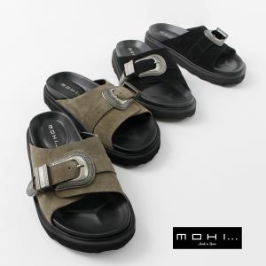 MOHI（モヒ） バックルスエード サンダル / レディース フラット 本革 牛革 ベルト ストラップなし Buckle Suede Sandal