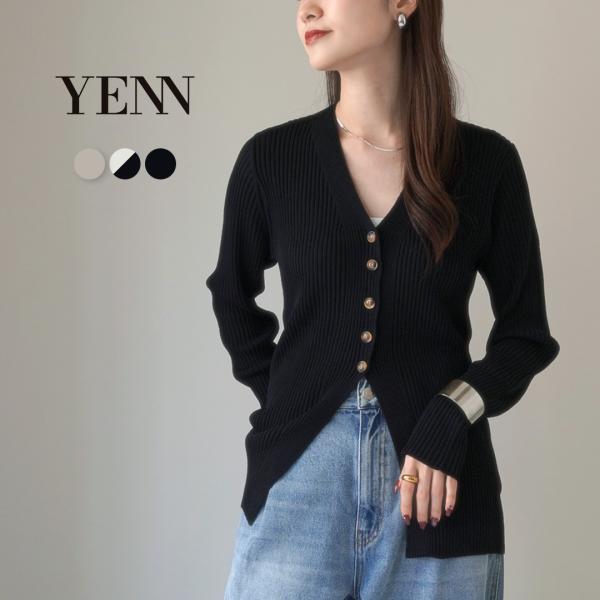 YENN（イェン） リブニット カーディガン / レディース トップス 長袖 Vネック 綿 コットン...