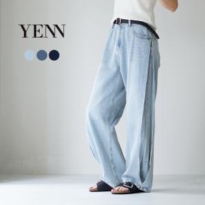 YENN（イェン） サイドプリーツ デニムパンツ / レディース ボトムス ワイド ジーンズ カーブデニム