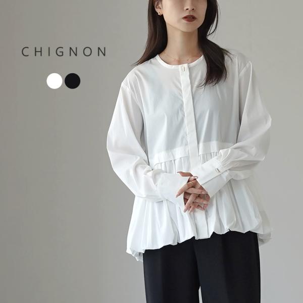 CHIGNON（シニヨン） バルーンシャツブラウス / レディース ブラウス 長袖 ノーカラー チュ...