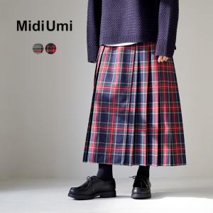 MIDIUMI（ミディウミ） ラップ プリーツ スカート / タータンチェック ディース ボトムス ロング ウエストゴム 日本製