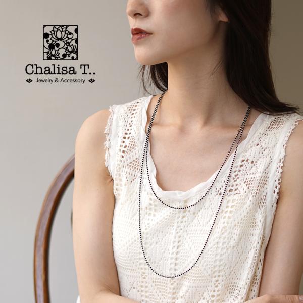 CHALISA T..（チャリッサ・ティー） ブラックオニキスビーズ シルバーボールチェーンロングネ...