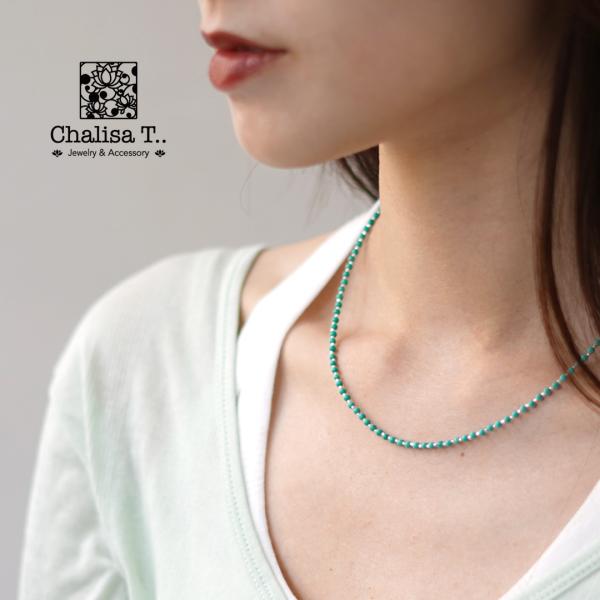 CHALISA T..（チャリッサ・ティー） ターコイズビーズ シルバーボールチェーンネックレス カ...
