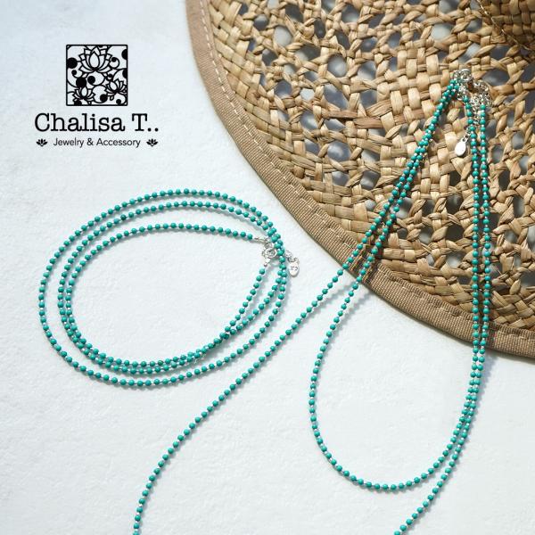 CHALISA T..（チャリッサ・ティー） ターコイズビーズ シルバーボールチェーンロングネックレ...
