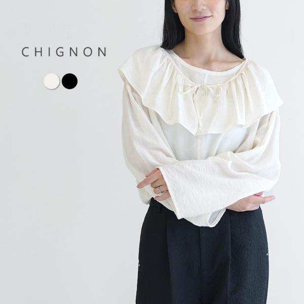 【予約販売：12月中旬発送予定】CHIGNON（シニヨン） フリル襟付き シャツ / トップス ブラ...