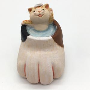 もりわじん作品「寝子」ねこの置物 猫造形 白黒ハチワレ ブチ猫 タウン
