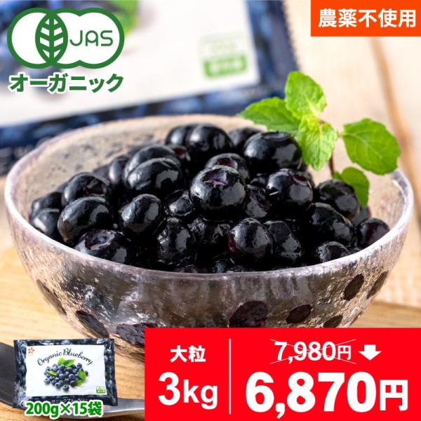 冷凍ブルーベリー 無農薬 3kg (200g×15袋)  オーガニック ブルーベリー 有機 JAS ...