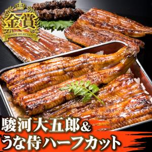 国産うなぎ蒲焼き 駿河大五郎＆うな侍ハーフカット2枚セット 焼肝串2本付き 内祝い 御礼 プレゼント 贈答 食べ物 高級 鰻 ウナギ 送料無料｜daigounagi