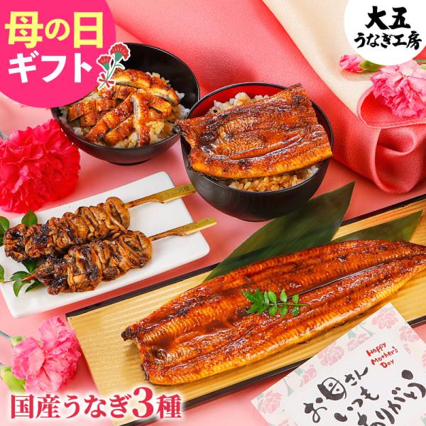 母の日 早割 うなぎ 国産うなぎ 3種セット 母の日メッセージカード付き 鰻 蒲焼 ギフト 食べ物 ...