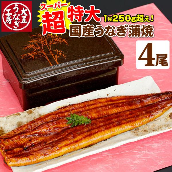 超特大うなぎ蒲焼 250g以上×4尾セット（8〜12人前） 国産うなぎ 蒲焼 1キロ 1kg 土用の...