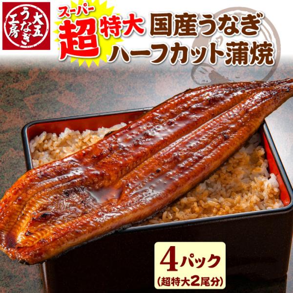 超特大うなぎハーフカット蒲焼 4パックセット 500g以上 4人前 国産うなぎ 蒲焼 土用の丑の日 ...