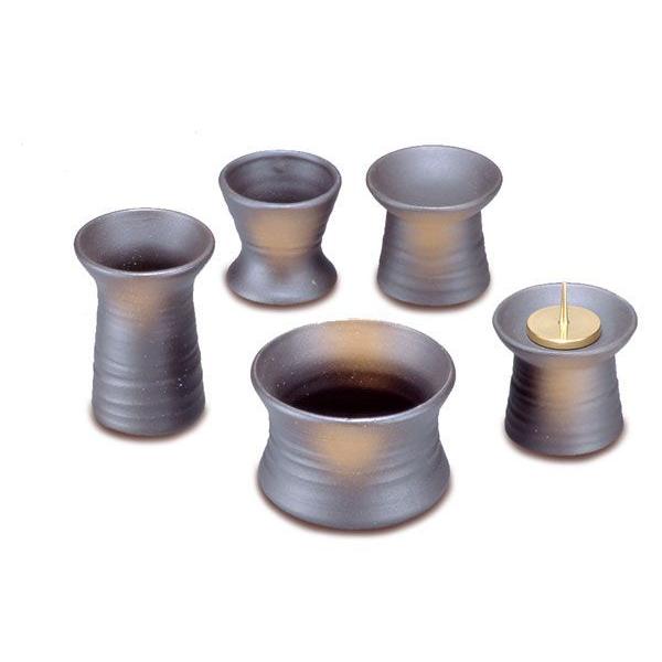 モダン仏具 陶具足鉄釉5点セット(小) 五具足