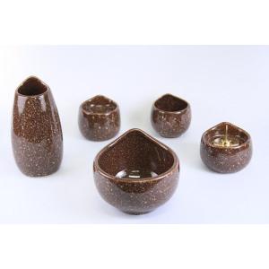 モダン仏具 陶器しずく5点セット(M) ブラウン五具足｜daikokuya-b