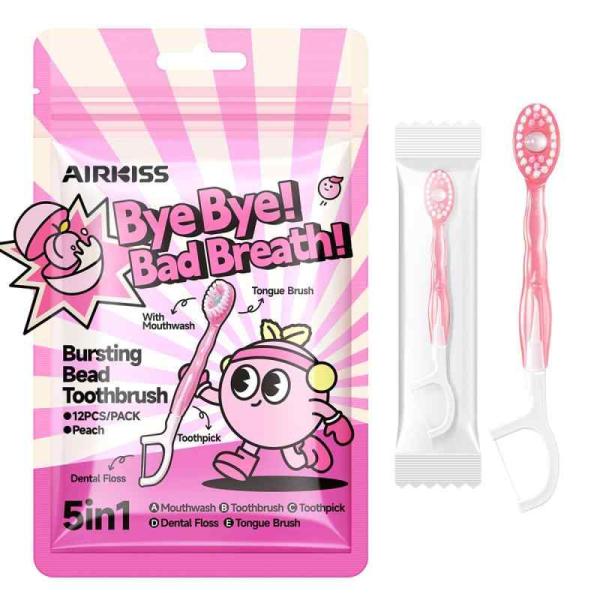 Airkiss（エアーキス）使い捨てミニ歯ブラシ12本入り 5in1複合型口腔ケア すすぎ不要 外出...