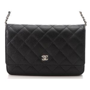 CHANEL　シャネル　チェーンウォレット　ショルダーバッグ　ブラック　シルバー金具　キャビアスキン　A33814　【474】｜daikokuya78