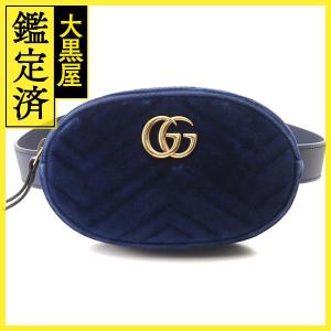 GUCCI　グッチ　GGマーモント　ベルトバッグ　ブルー　べロア　476434　【472】 AM｜daikokuya78