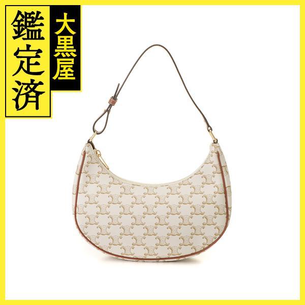 CELINE　セリーヌ　トリオンフアヴァバッグ　ホワイト/タン　ＰＶＣ/レザー【472】RKT