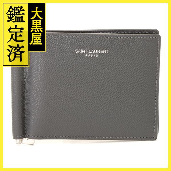 SAINT LAULENT サンローラン ビルクリップウォレット マネークリップ レザー グレー 3...