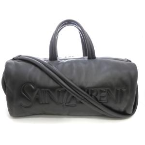 SAINT LAURENT サンローラン ワイドロゴパファー ボストンバッグ 797640 ナッパレザー ブラック ユニセックス【中古】【473】
