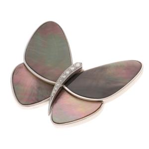 Van Cleef &amp;amp;amp; Arpels ヴァンクリーフ＆アーペル パピヨンクリップ ブローチ VCARA64300 K18WG ダイヤ ブラックパール【中古】460