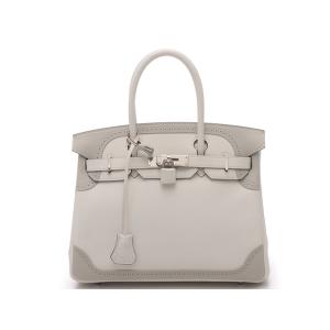 HERMES エルメス バーキン30 ギリーズ ハンドバッグ ヴォースイフト/SV金具 パールグレー ユニセックス【中古】472・HA