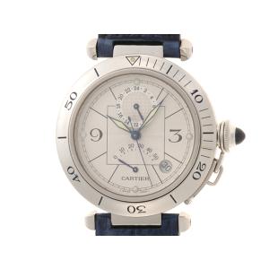 CARTIER カルティエ パシャ 38mm GMT パワーリザーブ W3103755 腕時計 スティール/社外製革ベルト シルバー文字盤 メンズ【中古】472