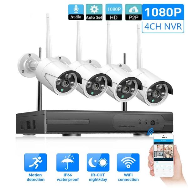 ワイヤレス ネットワークカメラ ビデオ 監視 システム用 WiFiキット 1080p HD 4チャン...