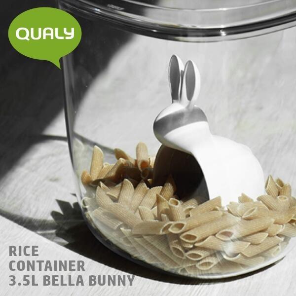 QUALY ベラバニー ライスコンテナ &amp; スクープ ウサギの計量カップ付き 米びつ 3.5L 約3...