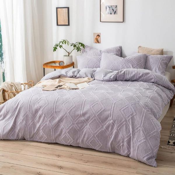 かわいい 布団カバー シングル３点セット(150×210cm) 紫 肌にやさしい 柔らかい寝具カバー...