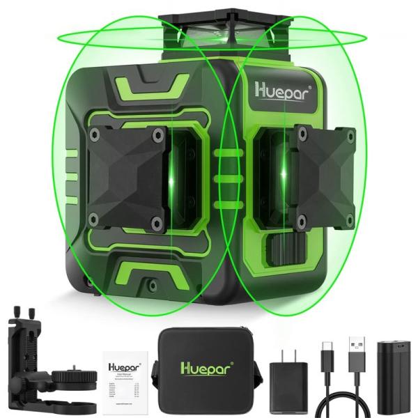 Huepar 3x360° レー ザー墨出し器 グリーンフルライン L型エレベーターマウント 受光器...