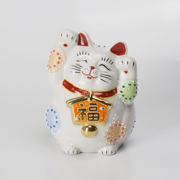 招き猫 九谷焼 まねき猫 4.5号 絵馬 白盛 置物 置き物 開運 金運 商売繁盛