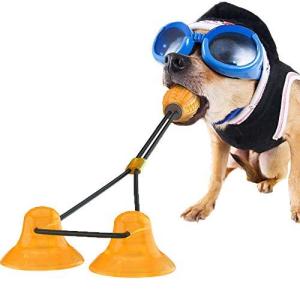 犬おもちゃ 噛むおもちゃ 双吸盤式 Autbye ペット用品 ロープ付き餌入れ犬用ボールおもちゃ 音の出るおもちゃ 丈夫 天然ゴム 耐久性 清潔 歯磨