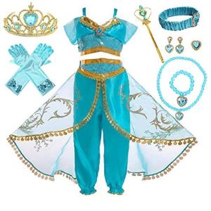 Elmia 子供 ドレス プリンセス ドレス セットアップ クリスマス ハロウィン 豪華アクセサリー7点セット（ティアラ スティック ブレスレット イ