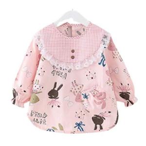 (pkpohs) スモック 子供用 エプロン 食事 給食 通園 入園 遊び着 長袖 キッズ 保育園 (100， うさぎ)
