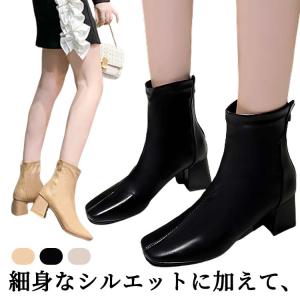 秋冬靴 シューズ レディース靴 ミドル 約6cmヒール レディース靴 スクエアトゥ アンクルブーツ 春 ブーツ ハイヒール 無地 杏 ベージュ ブラッ｜daim-store