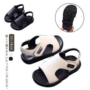 送料無料 キッズサンダル サンダル 男の子 ストラップ ビーチサンダル ぺたんこ フェイクレザー マジックテープ レザー風 フラット 子ども キッズ｜daim-store