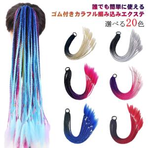 送料無料 三つ編み エクステ カラフル編み込み ウィッグ ポニーテール カラー ドレッドヘア ロング みつあみ つけ毛 ダンス 発表会 フェス コスプ｜daim-store
