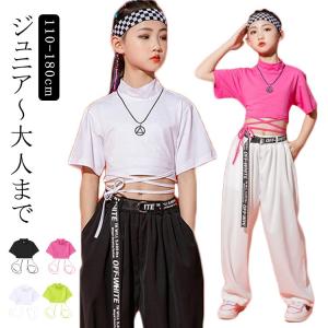 ダンス衣装 ダンス 衣装 キッズ へそ出しトップス 黒 白 ショート丈 ハイネック ガールズ キッズ インナー カットソー レディース 半袖 tシャツ｜daim-store