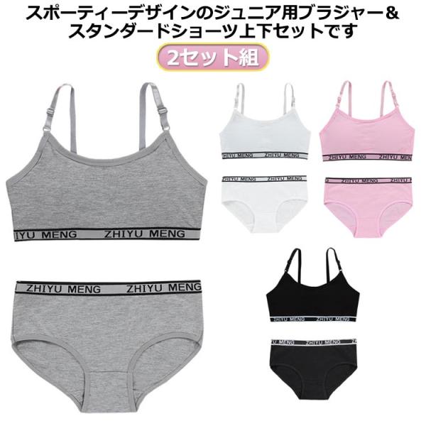 ノンワイヤー 上下セット セット ブラジャー 2セット組 ジュニアブラ ショーツ 送料無料 中学生 ...